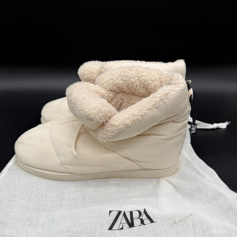 NWT Zara Puffer Ankle Boot Women's EU 40 White Winter Puffer Style Insulated - Picture 4 of 7